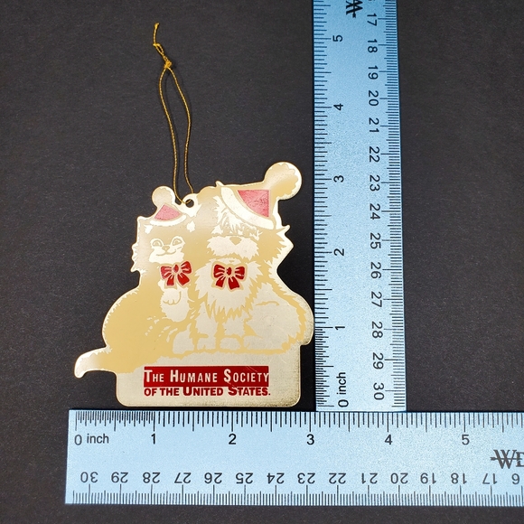 Vintage 80s Goldtone/Red Cut-Out Metal 3" Cat Dog Humane Society HSUS Ornament - Picture 6 of 7